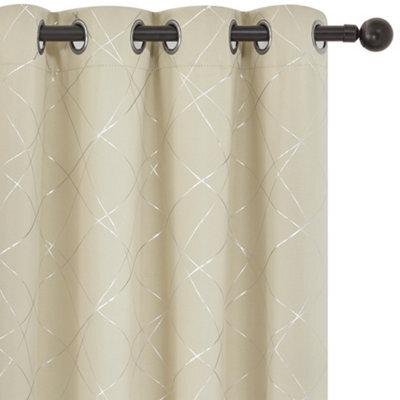 Deconovo Foil Printed Line Thermal Curtains Super Soft Ring Top Room Darkening Curtains For Bedroom 46 X 90 Inch Beige 2 Panels