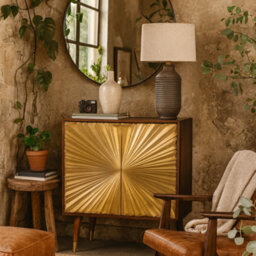 Wyld Haus Merano Mango Wood Gold Storage Cabinet 2 Drawers - thumbnail 1