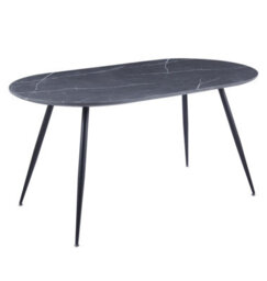 Hallowood Furniture Cullompton Oval Dining Table 160Cm With Grey Marble Effect Top And Black Legs - thumbnail 8