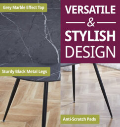 Hallowood Furniture Cullompton Oval Dining Table 160Cm With Grey Marble Effect Top And Black Legs - thumbnail 4