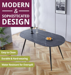 Hallowood Furniture Cullompton Oval Dining Table 160Cm With Grey Marble Effect Top And Black Legs - thumbnail 5