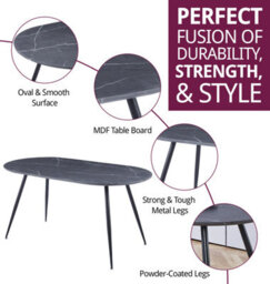 Hallowood Furniture Cullompton Oval Dining Table 160Cm With Grey Marble Effect Top And Black Legs - thumbnail 2