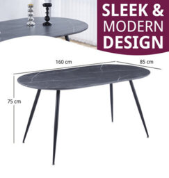 Hallowood Furniture Cullompton Oval Dining Table 160Cm With Grey Marble Effect Top And Black Legs - thumbnail 3