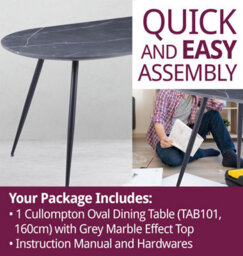 Hallowood Furniture Cullompton Oval Dining Table 160Cm With Grey Marble Effect Top And Black Legs - thumbnail 7