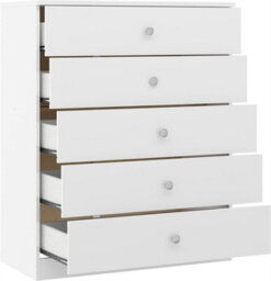 Denver White Gloss 5 Drawer Chest Of Drawers Bedroom Furniture Storage - thumbnail 3