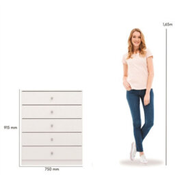Denver White Gloss 5 Drawer Chest Of Drawers Bedroom Furniture Storage - thumbnail 8