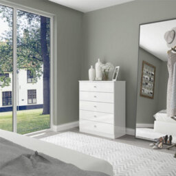 Denver White Gloss 5 Drawer Chest Of Drawers Bedroom Furniture Storage - thumbnail 9