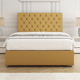 Bsspoke Mia Divan Bed Set Mustard Plush Velvet 24Inch Headboard 2 Drawers Same Side & Memory Foam Spring Mattress In All Sizes - thumbnail 2