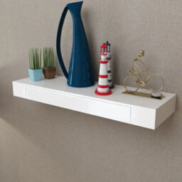 Berkfield White Mdf Floating Wall Display Shelf 1 Drawer Book/dvd Storage - thumbnail 5