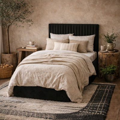 Wyld Haus Dublin Black Velvet Ottoman 3Ft Single Bed With Tall Ribbed Headboard - image 1
