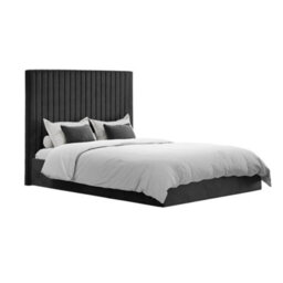 Wyld Haus Dublin Black Velvet Ottoman 3Ft Single Bed With Tall Ribbed Headboard - thumbnail 3