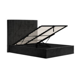 Wyld Haus Dublin Black Velvet Ottoman 3Ft Single Bed With Tall Ribbed Headboard - thumbnail 5