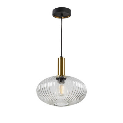 Luminosa Lighting Luminosa Norma Globe Pendant Ceiling Light Black, Brass, Clear Glass, E27 - Uk Stock - image 1