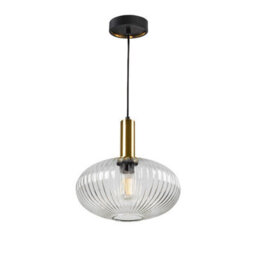 Luminosa Lighting Luminosa Norma Globe Pendant Ceiling Light Black, Brass, Clear Glass, E27 - Uk Stock - thumbnail 1