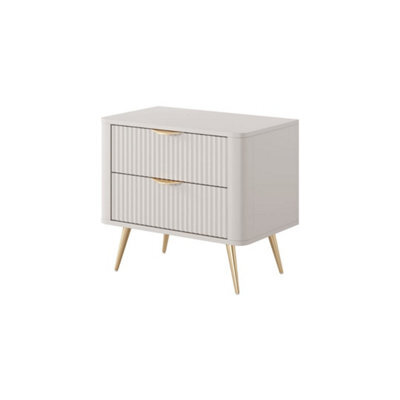 Arte Elegant Beige Bedside Table H550mm W630mm D380mm - Modern Design With Metal Accents - image 1