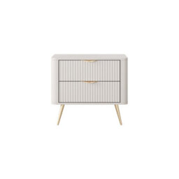 Arte Elegant Beige Bedside Table H550mm W630mm D380mm - Modern Design With Metal Accents - thumbnail 3