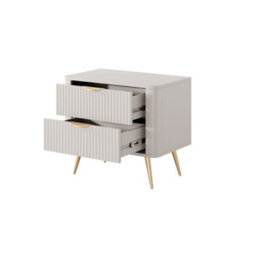 Arte Elegant Beige Bedside Table H550mm W630mm D380mm - Modern Design With Metal Accents - thumbnail 2