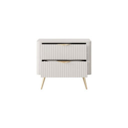 Arte Elegant Beige Bedside Table H550mm W630mm D380mm - Modern Design With Metal Accents - thumbnail 4