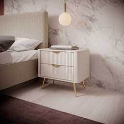 Arte Elegant Beige Bedside Table H550mm W630mm D380mm - Modern Design With Metal Accents - thumbnail 5