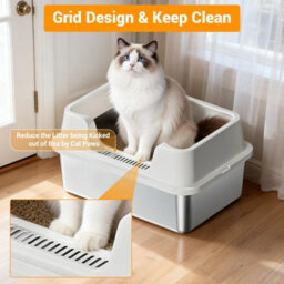 London Boutique 50X35X27Cm Stainless Steel Cat Litter Box, High Sided Metal Tray, Easy Clean Cat Toilet, White - thumbnail 7