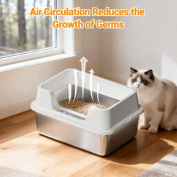 London Boutique 50X35X27Cm Stainless Steel Cat Litter Box, High Sided Metal Tray, Easy Clean Cat Toilet, White - thumbnail 4