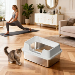 London Boutique 50X35X27Cm Stainless Steel Cat Litter Box, High Sided Metal Tray, Easy Clean Cat Toilet, White - thumbnail 3