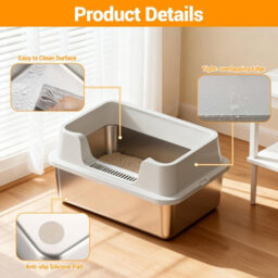London Boutique 50X35X27Cm Stainless Steel Cat Litter Box, High Sided Metal Tray, Easy Clean Cat Toilet, White - thumbnail 5