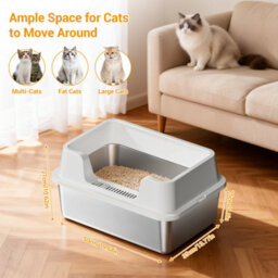 London Boutique 50X35X27Cm Stainless Steel Cat Litter Box, High Sided Metal Tray, Easy Clean Cat Toilet, White - thumbnail 2