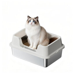 London Boutique 50X35X27Cm Stainless Steel Cat Litter Box, High Sided Metal Tray, Easy Clean Cat Toilet, White