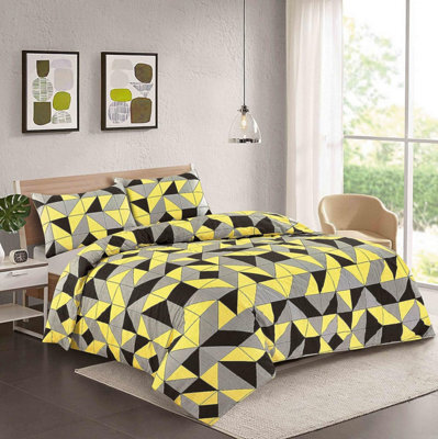 Homes & Linen Alfie Squares Triangle Geometric Multi Colour Reversible Printed Easy Care Duvet Cover Bedding Set