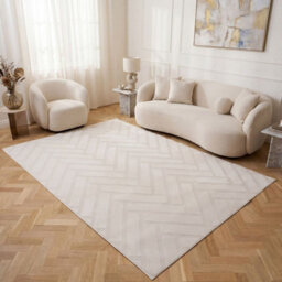 The Rugs Loft Ivory Herringbone Living Room Area Rug And Runners Soft Pile - thumbnail 3