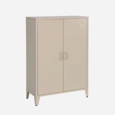 Sweeek - Metal Sideboard Cabinet With 2 Storage Compartments Industrial-Style Beige L 75 X W 33 X H 110 Cm - Soho   Sweeek - image 1