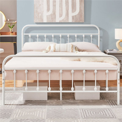 Yaheetech White 5Ft King Vintage Metal Bed Frame With High Headboard And Footboard - image 1