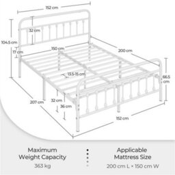 Yaheetech White 5Ft King Vintage Metal Bed Frame With High Headboard And Footboard - thumbnail 3