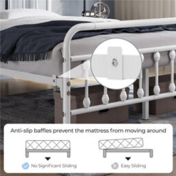 Yaheetech White 5Ft King Vintage Metal Bed Frame With High Headboard And Footboard - thumbnail 6
