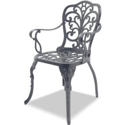 Homeology Bangui Grey Luxurious Garden And Patio Table And 4 Large Chairs With Armrests Cast Aluminium Bistro Set - thumbnail 5