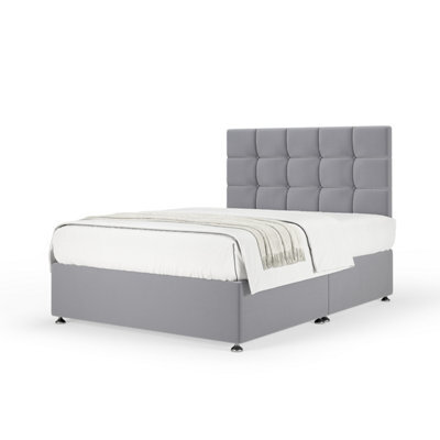 Bedmaster Silver Plush Velvet Divan Base And Square Headboard Small Double