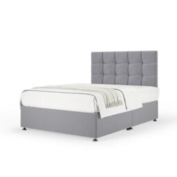 Bedmaster Silver Plush Velvet Divan Base And Square Headboard Small Double