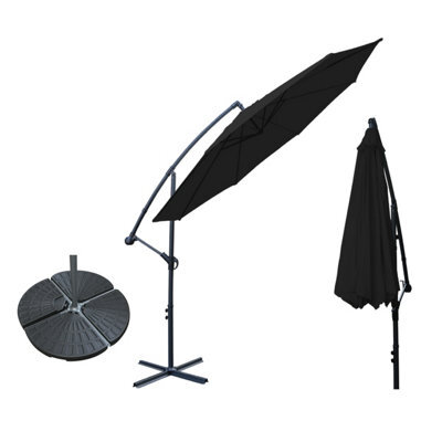 VRUC 3M Black Cantilever Banana Parasol Umbrella Garden Patio Outdoor Sun Shade With Base Weights - image 1