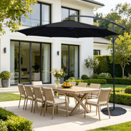 VRUC 3M Black Cantilever Banana Parasol Umbrella Garden Patio Outdoor Sun Shade With Base Weights - thumbnail 2