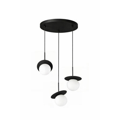 Luminosa Lighting Luminosa Aura Cluster Pendant Ceiling Light Black White Glass Shade 3X E27 - image 1