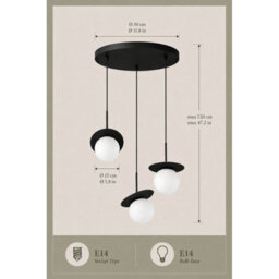 Luminosa Lighting Luminosa Aura Cluster Pendant Ceiling Light Black White Glass Shade 3X E27 - thumbnail 4