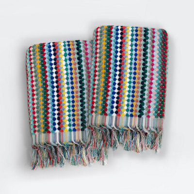 Allure Bath Fashions Multicoloured Recycled Cotton Tasselled Bath Towels - Set Of 2 - image 1