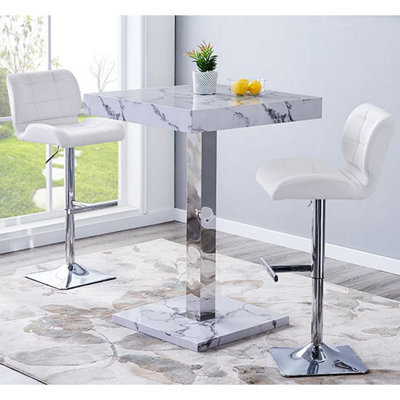 Furniture in Fashion Topaz Diva Marble Effect Gloss Bar Table 2 Candid White Stools - image 1