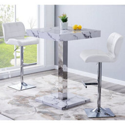 Furniture in Fashion Topaz Diva Marble Effect Gloss Bar Table 2 Candid White Stools