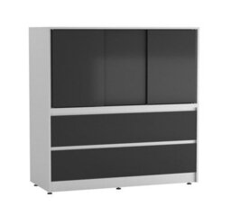 Urbn-Living Urbnliving 120Cm Height White With 3 Sliding Black Door 4 Drawer  Bedside Cabinet Storage End Unit Bedroom Furniture