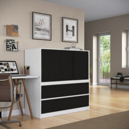 Urbn-Living Urbnliving 120Cm Height White With 3 Sliding Black Door 4 Drawer  Bedside Cabinet Storage End Unit Bedroom Furniture - thumbnail 4