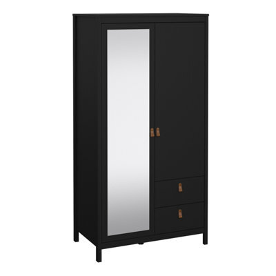 Furniture To Go Barcelona Wardrobe With 1 Door + 1 Mirror Door + 2 Drawers Matt Black - image 1