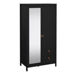 Furniture To Go Barcelona Wardrobe With 1 Door + 1 Mirror Door + 2 Drawers Matt Black - thumbnail 1