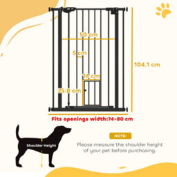 Pawhut Extra Tall Dog Gate With Cat Door Auto Close For Stairs 74-80 Cm Wide - thumbnail 3